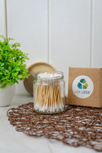 Eco-friendly bamboo ear buds with cotton tips.  Sustainable, biodegradable swabs for zero-waste personal care.