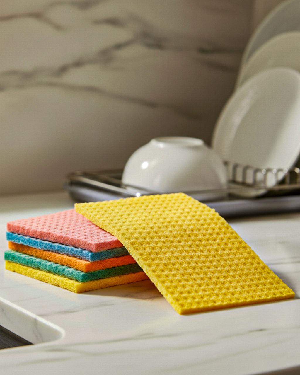 Eco-friendly cellulose kitchen sponge.  Biodegradable, sustainable scrub for plastic-free cleaning