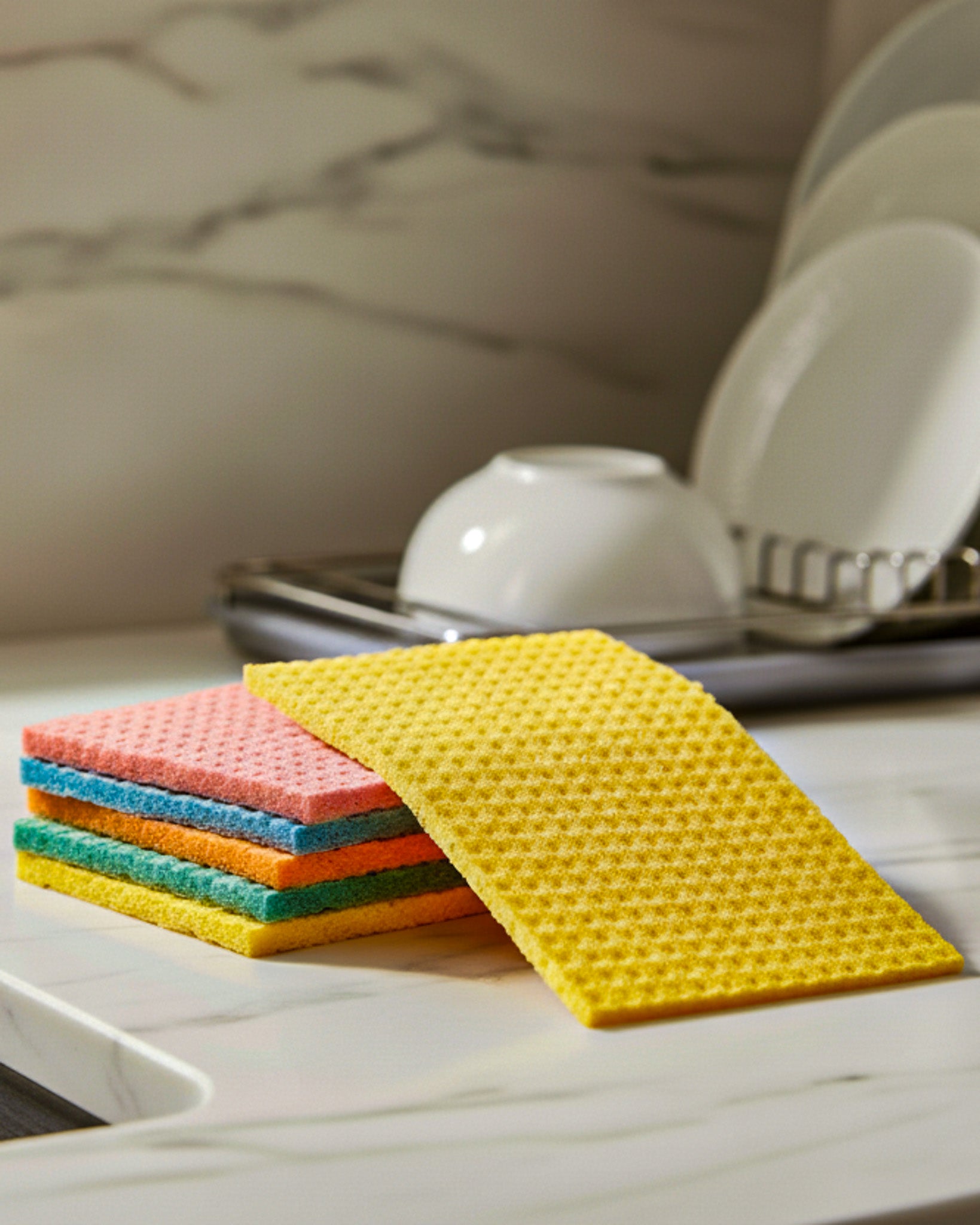 Eco-friendly cellulose kitchen sponge.  Biodegradable, sustainable scrub for plastic-free cleaning