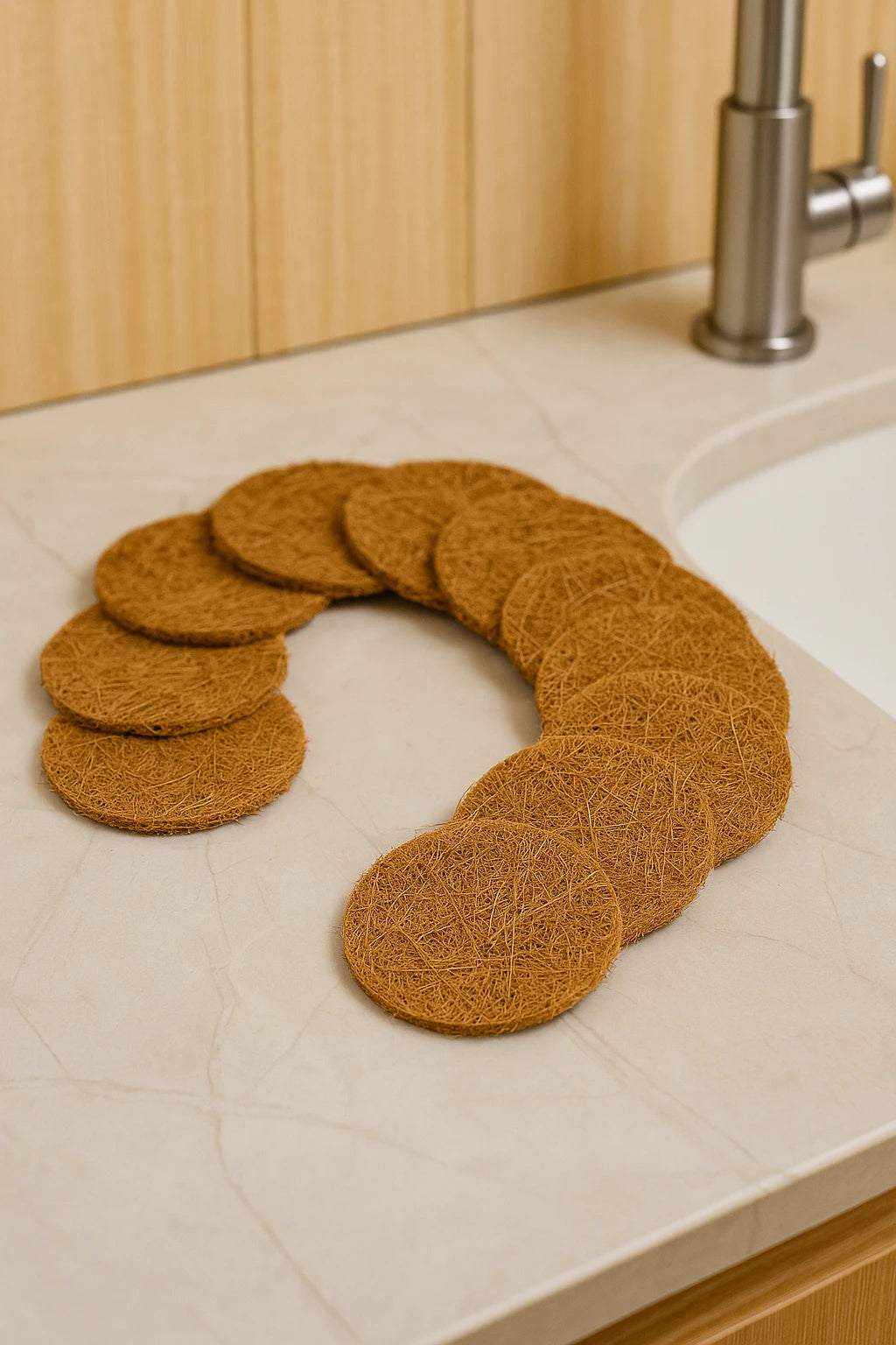 Eco-friendly scrubber pads for sustainable, zero-waste cleaning, durable and reusable for kitchen and household use.