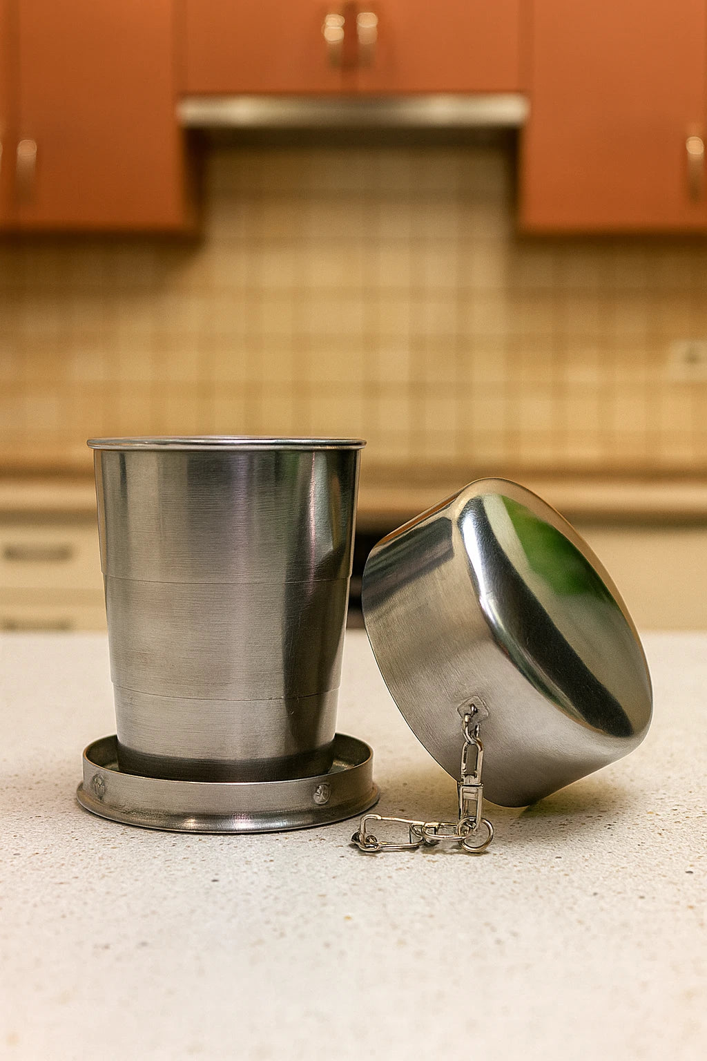 Eco-friendly stainless steel collapsible cup, portable and durable for sustainable, zero-waste drinking on the go.